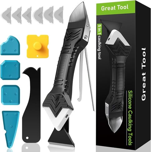 مجموعة أدوات السد 5 في 1 من السيليكون، أداة إزالة السد برأس من الفولاذ المقاوم للصدأ، أداة تشطيب السد بزوايا مختلفة، أداة إزالة الجص لسد حوض المطبخ والحمام وأرضية الحمام والمرحاض in Kuwait