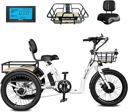 EMOJO Bull 8.5" Low Step Through Electric Tricycle for Adults Up to 100 Miles Long Range Ebike Trike with Differential 500W 7 Speed 20MPH Three Wheel Electric Bike in Saudi Arabia