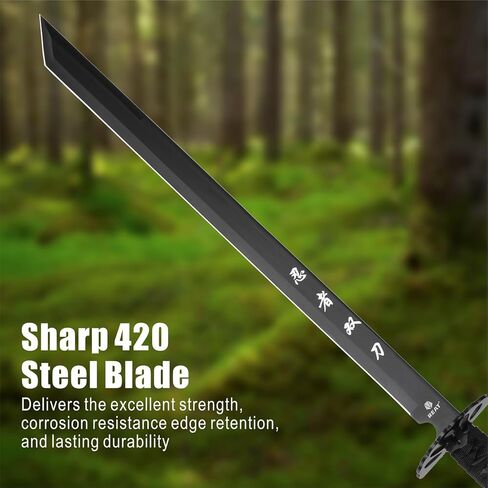 REAT Twin Ninja Sword Set with Sheath,26" Black Oxidized Stainless Steel Blades, Black Cord Wrapped Handles, Full Tang Design, Nylon Sheath That Holds Both Swords Includes Shoulder Strap in Kuwait