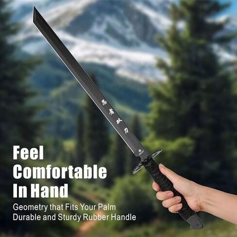 REAT Twin Ninja Sword Set with Sheath,26" Black Oxidized Stainless Steel Blades, Black Cord Wrapped Handles, Full Tang Design, Nylon Sheath That Holds Both Swords Includes Shoulder Strap in Kuwait