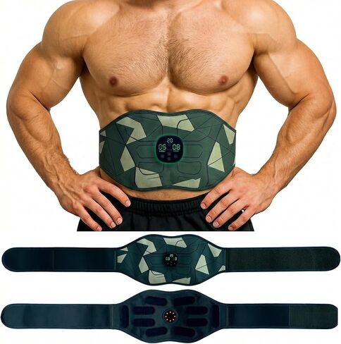 جهاز تحفيز عضلات البطن، حزام تدريب البطن والظهر من الدرجة العسكرية للرجال والنساء، جهاز تمرين محمول، معدات لياقة بدنية منزلية للاستخدام المكتبي والسفر باللون الأسود in Kuwait