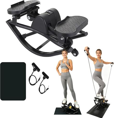 آلة Rock Stepper - جهاز Rock Stepper الهزاز الجانبي من الجانب إلى الجانب مع شاشة رقمية وأشرطة مقاومة، آلة تمرين منزلية للساقين والأرداف والخصر والقلب in Kuwait