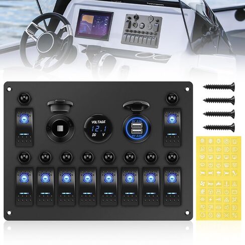 لوحة مفاتيح هزازة بحرية 10 عصابة، لوحة مفاتيح تبديل القارب مع قاطع دائرة إعادة الضبط، الفولتميتر، مقبس ولاعة سجائر السيارة 4.2 أمبير، شاحن USB مزدوج 12 فولت 24 فولت وتحكم، لشاحنة القوارب البحرية RV in Kuwait