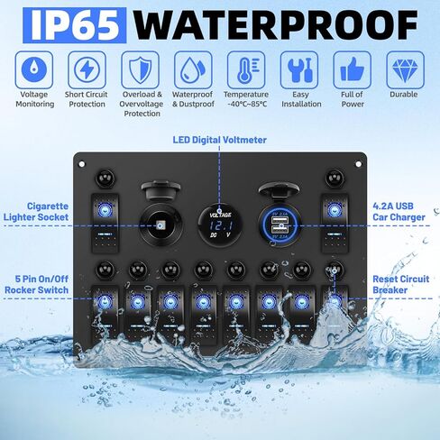 لوحة مفاتيح هزازة بحرية 10 عصابة، لوحة مفاتيح تبديل القارب مع قاطع دائرة إعادة الضبط، الفولتميتر، مقبس ولاعة سجائر السيارة 4.2 أمبير، شاحن USB مزدوج 12 فولت 24 فولت وتحكم، لشاحنة القوارب البحرية RV in Kuwait