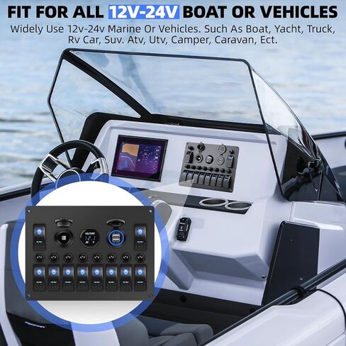 لوحة مفاتيح هزازة بحرية 10 عصابة، لوحة مفاتيح تبديل القارب مع قاطع دائرة إعادة الضبط، الفولتميتر، مقبس ولاعة سجائر السيارة 4.2 أمبير، شاحن USB مزدوج 12 فولت 24 فولت وتحكم، لشاحنة القوارب البحرية RV in Kuwait