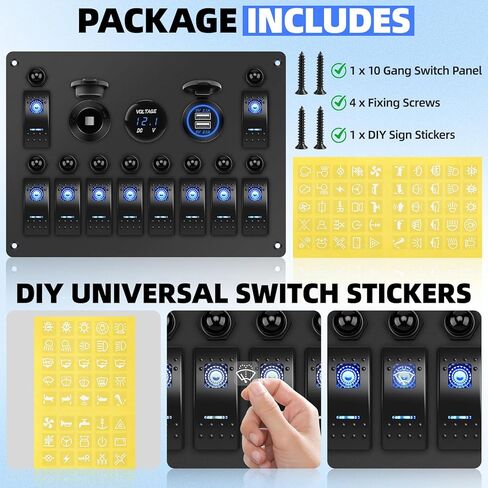 لوحة مفاتيح هزازة بحرية 10 عصابة، لوحة مفاتيح تبديل القارب مع قاطع دائرة إعادة الضبط، الفولتميتر، مقبس ولاعة سجائر السيارة 4.2 أمبير، شاحن USB مزدوج 12 فولت 24 فولت وتحكم، لشاحنة القوارب البحرية RV in Kuwait