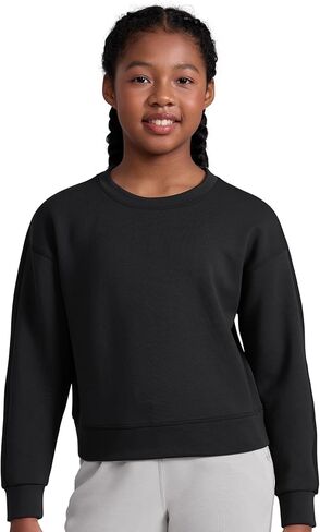 CRZ YOGA Girls SoftAura Long Sleeve Crew Neck Casual Hoodie - Lounge Pullover Sweatshirts Relaxed Waist Length Kids Teen in Saudi Arabia
