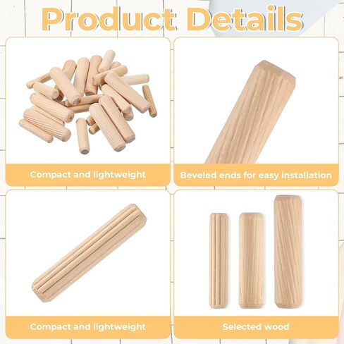30 PCS Wood Dowels, 1/4" 3/8" 5/16" Fluted Wooden Dowel Pins Pegs Assortment Woodworking Dowels Hard Wood Grooved Plugs for Crafts, Furniture, DIY Manual, Table Legs, Wooden Frames in Saudi Arabia