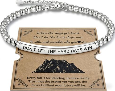 Stainless Steel Beaded Inspirational Bracelet DON'T LET THE HARD DAYS WIN Adjustable Curved Bar Bracelet with Encouragement Card Motivational Jewelry for Women Men in Saudi Arabia