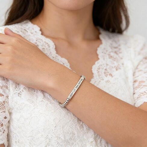 Stainless Steel Beaded Inspirational Bracelet DON'T LET THE HARD DAYS WIN Adjustable Curved Bar Bracelet with Encouragement Card Motivational Jewelry for Women Men in Saudi Arabia
