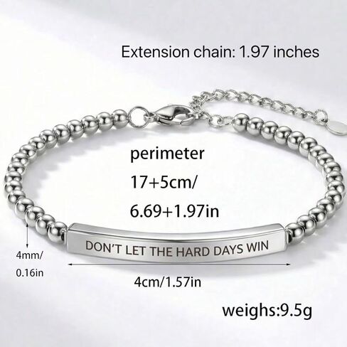Stainless Steel Beaded Inspirational Bracelet DON'T LET THE HARD DAYS WIN Adjustable Curved Bar Bracelet with Encouragement Card Motivational Jewelry for Women Men in Saudi Arabia