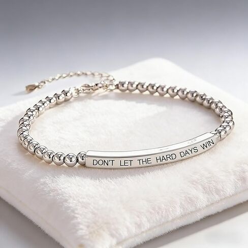 Stainless Steel Beaded Inspirational Bracelet DON'T LET THE HARD DAYS WIN Adjustable Curved Bar Bracelet with Encouragement Card Motivational Jewelry for Women Men in Saudi Arabia