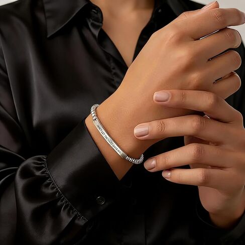 Stainless Steel Beaded Inspirational Bracelet DON'T LET THE HARD DAYS WIN Adjustable Curved Bar Bracelet with Encouragement Card Motivational Jewelry for Women Men in Saudi Arabia