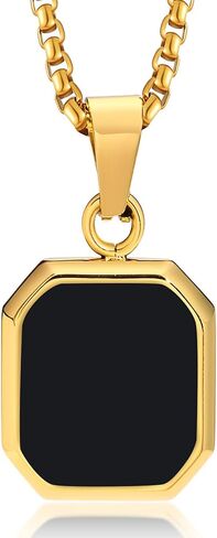 18k Gold Plated Necklace Black Acrylic Pendant Necklace for Men Women Stainless Steel Necklace Square Pendant in Saudi Arabia