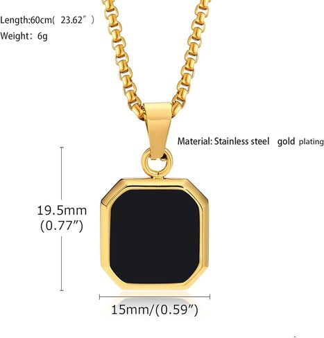 18k Gold Plated Necklace Black Acrylic Pendant Necklace for Men Women Stainless Steel Necklace Square Pendant in Saudi Arabia