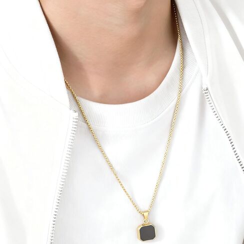 18k Gold Plated Necklace Black Acrylic Pendant Necklace for Men Women Stainless Steel Necklace Square Pendant in Saudi Arabia