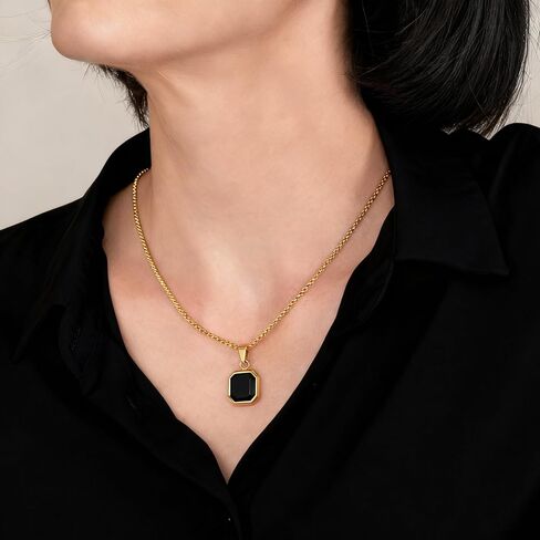 18k Gold Plated Necklace Black Acrylic Pendant Necklace for Men Women Stainless Steel Necklace Square Pendant in Saudi Arabia
