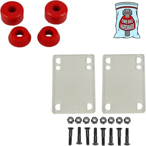 Dime Bag Skateboard Bushings (for 2 Trucks) + Clear Riser Pads and 1" Phillips Hardware (96A Red) in Kuwait