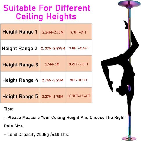 Dance Pole, Rotating Dance Pole, Professional Fitness Dance Pole, Detachable Dance Pole for Clubs, Parties (2.74M) in Kuwait