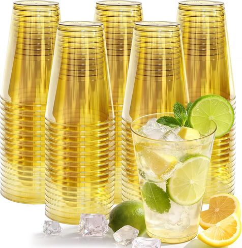 12 oz Clear Plastic Cups Disposable Gold Plastic Cocktail Glasses 50 Pack Drinking Disposable Wine Cups for Party Birthday Wedding Graduation in Saudi Arabia