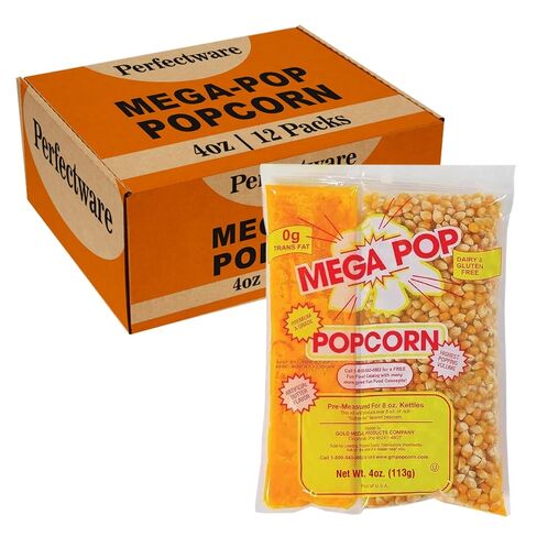 Perfectware All in One Popcorn Portion Packets with Kernels, Salt, and Coconut Oil for Popping Machine, 4 oz, 12 Count in Kuwait