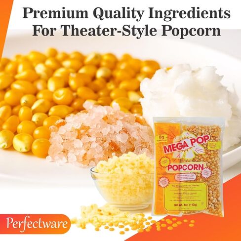 Perfectware All in One Popcorn Portion Packets with Kernels, Salt, and Coconut Oil for Popping Machine, 4 oz, 12 Count in Kuwait
