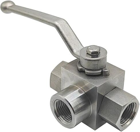 صمام كروي ثلاثي الاتجاه من الفولاذ المقاوم للصدأ عالي الضغط على شكل حرف L لولبة داخلية 1/4 بوصة 3/8 بوصة 1/2 بوصة 3/4 بوصة 1 بوصة صمام مياه بمفتاح هيدروليكي(1) in Kuwait