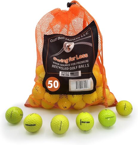 مجموعة كرات الجولف المستخدمة من Golf Ball Monkey Yellow Pro Line مجموعة متنوعة من كرات الجولف - كرات الجولف السائبة المعاد تدويرها والمستعملة رخيصة من أفضل العلامات التجارية مع حقيبة شبكية (3A/حالة جيدة، 50) in Kuwait