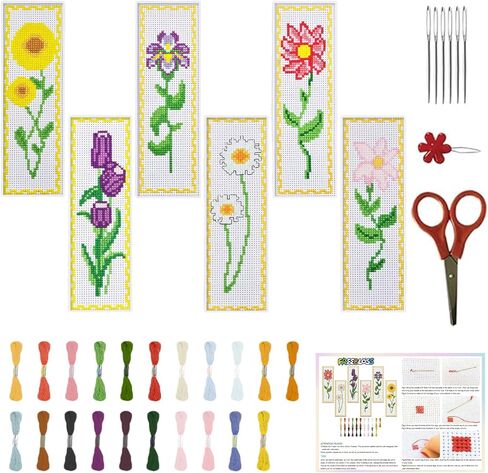 FREEBLOSS 6 Set Cross Stitch Bookmark Kits for Beginner Butterfly Moon Phases Stamped Cross Stitch Kit DIY Embroidery Bookmark Kit with Instructions 8" x 2.4" in Saudi Arabia