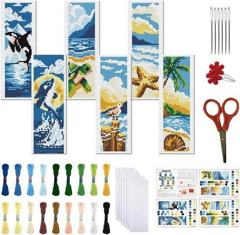 FREEBLOSS 6 Set Cross Stitch Bookmark Kits for Beginner Butterfly Moon Phases Stamped Cross Stitch Kit DIY Embroidery Bookmark Kit with Instructions 8" x 2.4" in Saudi Arabia