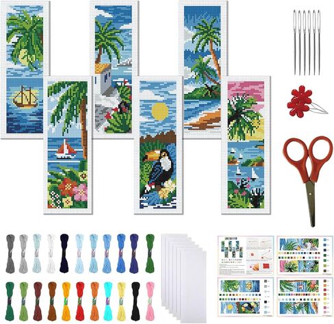 FREEBLOSS 6 Set Cross Stitch Bookmark Kits for Beginner Butterfly Moon Phases Stamped Cross Stitch Kit DIY Embroidery Bookmark Kit with Instructions 8" x 2.4" in Saudi Arabia