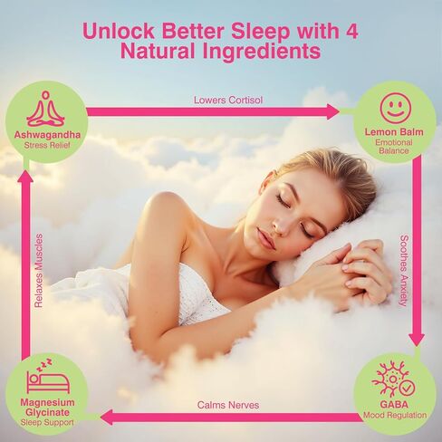 علكات جليسينات المغنيسيوم 600 مجم، علكات مغنيسيوم خالية من السكر للبالغين مع اشواغاندا، بلسم الليمون والغابا للنوم ودعم المزاج والاسترخاء، نباتي، 60 توت in Kuwait