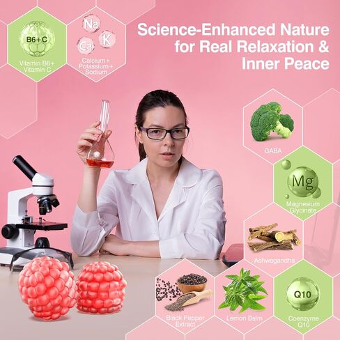 علكات جليسينات المغنيسيوم 600 مجم، علكات مغنيسيوم خالية من السكر للبالغين مع اشواغاندا، بلسم الليمون والغابا للنوم ودعم المزاج والاسترخاء، نباتي، 60 توت in Kuwait