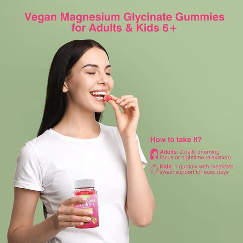 علكات جليسينات المغنيسيوم 600 مجم، علكات مغنيسيوم خالية من السكر للبالغين مع اشواغاندا، بلسم الليمون والغابا للنوم ودعم المزاج والاسترخاء، نباتي، 60 توت in Kuwait