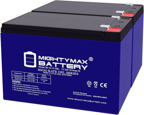 بطارية بديلة Mighty Max 12V 10AH GEL F2 متوافقة مع سكوتر Schwinn S500 FS، S-500 FS - عبوتان in Saudi Arabia