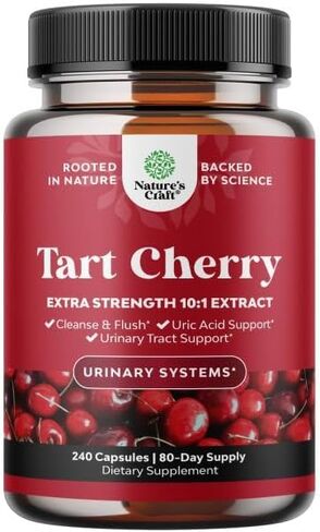 Natures Craft Extra Strength Tart Cherry Capsules - Tart Cherry Extract Capsules for Uric Acid Cleanse for Kidney Support - Fruit Extract Supplement for Urinary Tract Health & Joint Support - 240 Ct in Saudi Arabia