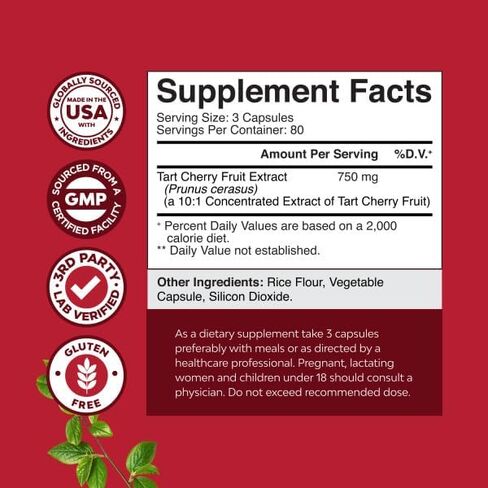 Natures Craft Extra Strength Tart Cherry Capsules - Tart Cherry Extract Capsules for Uric Acid Cleanse for Kidney Support - Fruit Extract Supplement for Urinary Tract Health & Joint Support - 240 Ct in Saudi Arabia