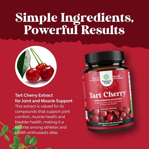 Natures Craft Extra Strength Tart Cherry Capsules - Tart Cherry Extract Capsules for Uric Acid Cleanse for Kidney Support - Fruit Extract Supplement for Urinary Tract Health & Joint Support - 240 Ct in Saudi Arabia