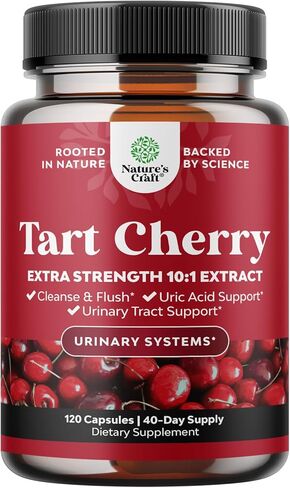 Natures Craft Extra Strength Tart Cherry Capsules - Tart Cherry Extract Capsules for Uric Acid Cleanse for Kidney Support - Fruit Extract Supplement for Urinary Tract Health & Joint Support - 240 Ct in Saudi Arabia