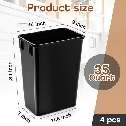 Gisafai 4 Pack 35 Quart Plastic Trash Can, Under Canbinet Waste Bin, 9 Gallons Slim Trash Bin for Kitchen Bathroom Office Under Sink Pull Out Cabinet, Black in Saudi Arabia