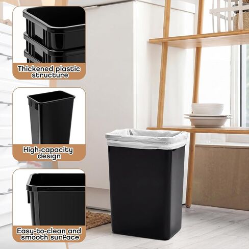 Gisafai 4 Pack 35 Quart Plastic Trash Can, Under Canbinet Waste Bin, 9 Gallons Slim Trash Bin for Kitchen Bathroom Office Under Sink Pull Out Cabinet, Black in Saudi Arabia