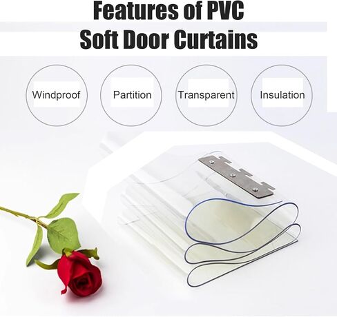 شرائط أبواب من البلاستيك الناعم PVC - ستارة قابلة للاستبدال من الفينيل المقاوم للماء للمجمدات والمبردات والأقبية والمستودعات - شرائط ستائر شفافة مقاس 94.49 بوصة × 98.43 بوصة in Saudi Arabia