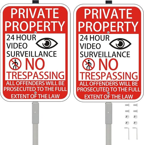 2Pack 10"x14" No Trespassing Private Property Sign, 24 Hour Video Surveillance Warning Signs, Fade Resistant & Rust Free Aluminum, Easy to Install in Saudi Arabia