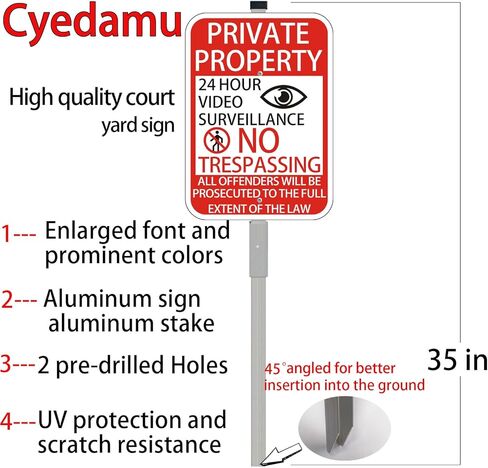 2Pack 10"x14" No Trespassing Private Property Sign, 24 Hour Video Surveillance Warning Signs, Fade Resistant & Rust Free Aluminum, Easy to Install in Saudi Arabia