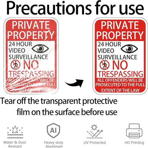 2Pack 10"x14" No Trespassing Private Property Sign, 24 Hour Video Surveillance Warning Signs, Fade Resistant & Rust Free Aluminum, Easy to Install in Saudi Arabia