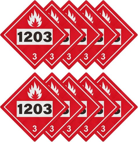 10 Pack 1203 Placard 10.75 × 10.75 Inches Hazard Class 3 Flammable Liquids Stickers Waterproof Vinyl Self Adhesive Removable Signs for Shipping Transportation Storage in Saudi Arabia