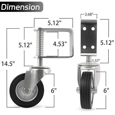 عجلة بوابة ترقية، سعة تحميل 1700 رطل، عجلة بوابة شديدة التحمل مقاس 6 بوصات، دوران 360 درجة، محملة بنابض، سميكة، مقاومة للتآكل والصدأ، للبوابات الخشبية وبوابات الأنابيب المعدنية in Kuwait