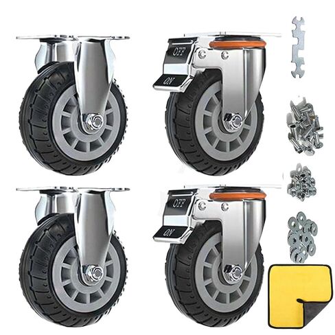 Casters Wheels with Safety Dual Locking, Set of 4, Heavy Duty, Max Load 2000LBS, for Cart, Furniture, Workbench (Black, 10cm/4", 2Pcs Fixed +2Pcs Locking Swivel) in Saudi Arabia