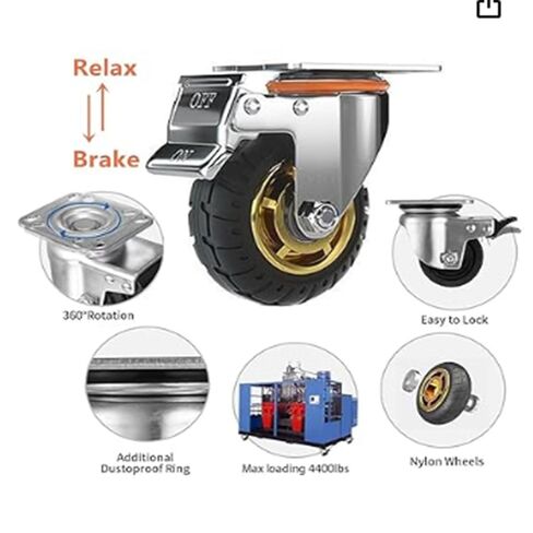 Casters Wheels with Safety Dual Locking, Set of 4, Heavy Duty, Max Load 2000LBS, for Cart, Furniture, Workbench (Black, 10cm/4", 2Pcs Fixed +2Pcs Locking Swivel) in Saudi Arabia