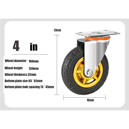 Casters Wheels with Safety Dual Locking, Set of 4, Heavy Duty, Max Load 2000LBS, for Cart, Furniture, Workbench (Black, 10cm/4", 2Pcs Fixed +2Pcs Locking Swivel) in Saudi Arabia